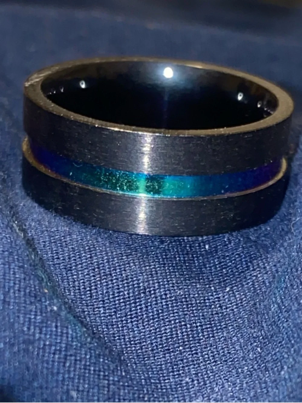 Black Titanium Ring with Rainbow Accent Stripe